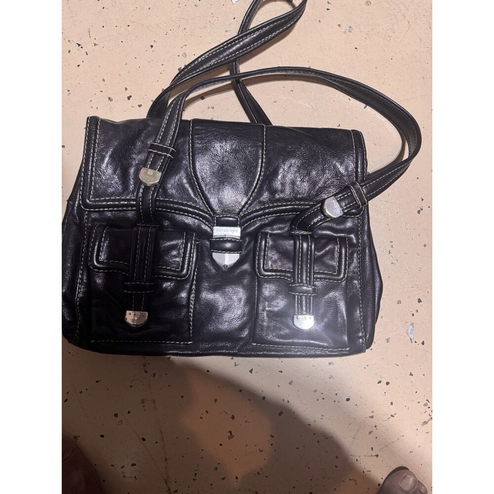 Michael Kors Black Leather Double Front Pocket Medium Handbag Shoulder Bag